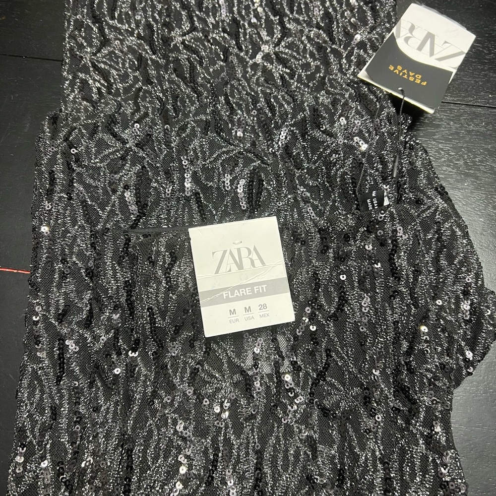 Zara Flared Semi-Sheer Sequin Leggings 9860/224